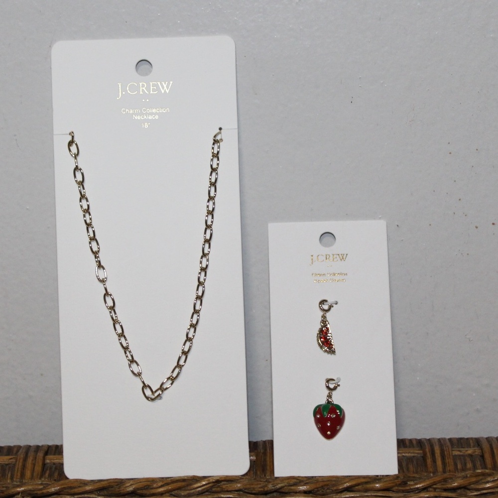 J. Crew Charm Collection Necklace 18" & Summer fruit charms set.